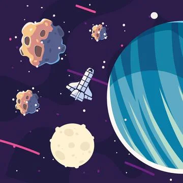 Space ship and asteroids Stock Illustration