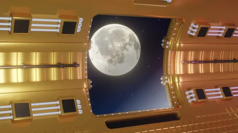 Space Ship and Moon Stock Footage 297746765