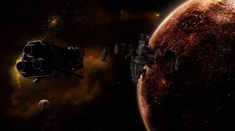 Space Ship Approaches Platform Stock Footage 881756