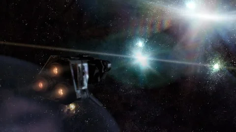 Space Ship Approaches Star Stock Footage 881758