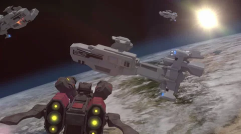 Space ship attacking another ship Video stock 33283280