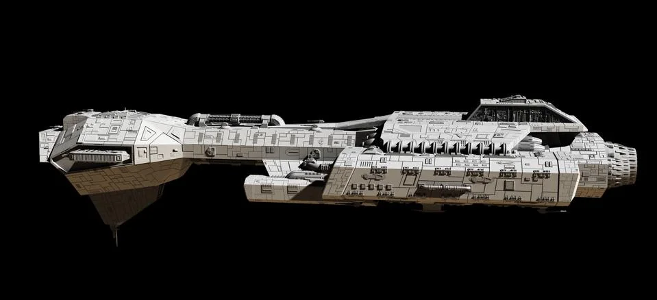 Space Ship on Black - side view Stock Illustration