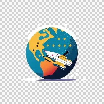 Space Ship Circling Planet Earth orbiting spaceship stars Stock Illustration