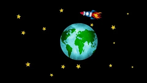 Space ship flight around   Earth 3D video animation cartoon Stock Footage 81871602