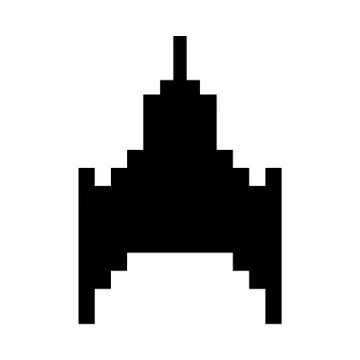 Space ship flying 8 bits pixelated silhouette Illustration