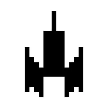 Space ship flying 8 bits pixelated silhouette Illustrazione stock