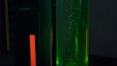 Space ship future green bubbles rise up inside the pipe pan up Stock Footage 98818897