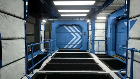 Space ship futuristic interior. Sci fi view. flight corridor. Green screen. Stock Footage