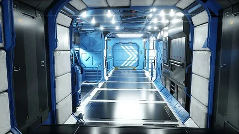 Space ship futuristic interior. Sci fi view Stock Footage