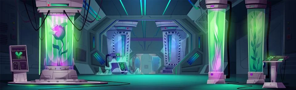 Space ship hall interior with lab inside. Stock Illustration