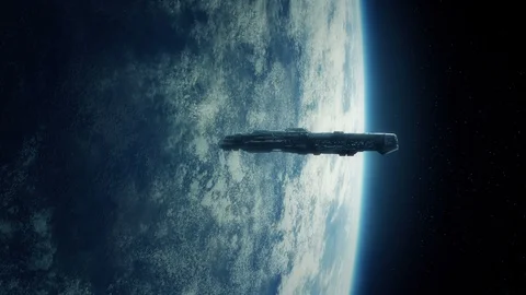 Space Ship In Orbit near Earth Stock Footage