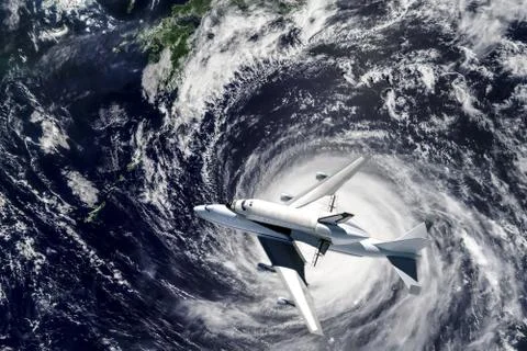 Space ship shuttle on the earth orbit in atmosphere. flying in outer space. E Foto stock