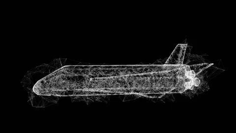 Space ship shuttle. Wireframe low poly. Stock Footage 134140373