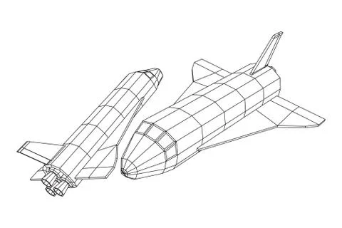 Space ship shuttle. Wireframe low poly. Stock-Illustration
