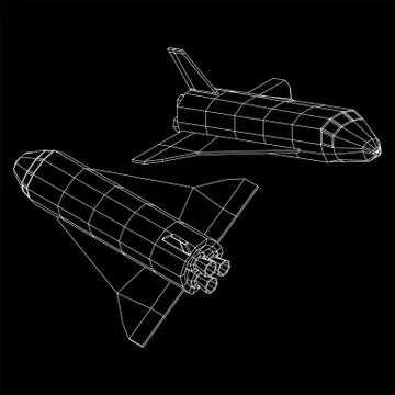 Space ship shuttle. Wireframe low poly. Stock Illustration