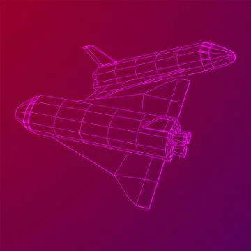 Space ship shuttle. Wireframe low poly. Stock-Illustration