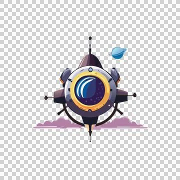 Space Ship With Small Planet flying clouds silhouette black Stock-Illustration