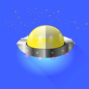 Space Ship Space Ship Isolated on Blue Background. Long Shadow. Copyright:... 스톡 사진