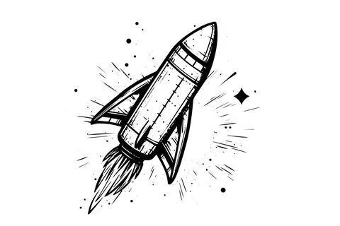 Space ship. Vintage rocket shuttle woodcut engraved vector sketch illustration. Stock Illustration
