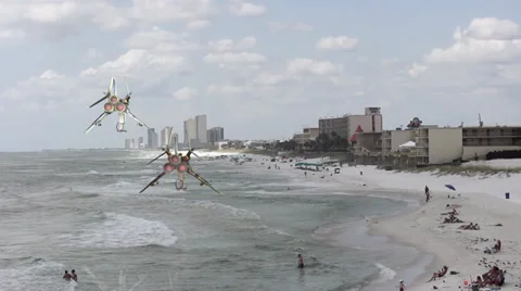 Space Ships Fly Over Beach Stock Footage 30459527