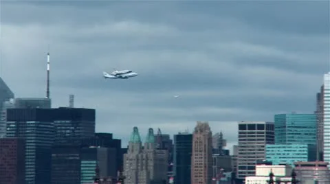 Space Shuttle on 747 over NYC Stock Footage 10975819