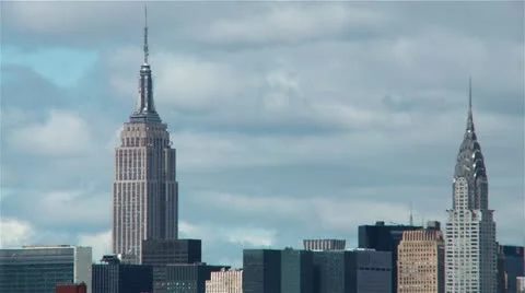 Space Shuttle on 747 over NYC Empire State Building Chrysler Building 2 Stock Footage 10975982