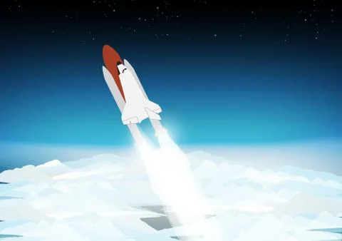 Space Shuttle Above the Clouds - Vector Illustration Stock Illustration