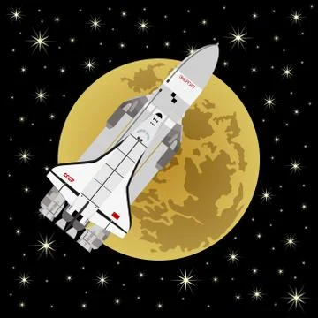 Space shuttle against the backdrop of the moon Stock Illustration