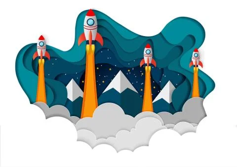 Space shuttle The all four are competing for success Stock Illustration