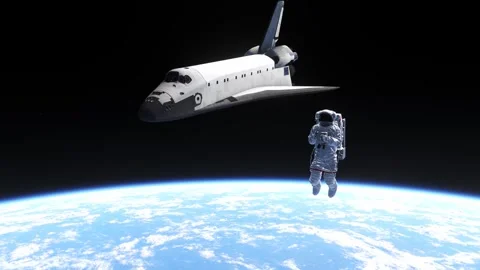 Space shuttle and astronaut in space Stock Footage 252108718