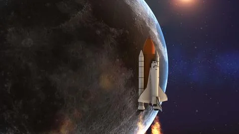 The space shuttle and the moon Ilustração Stock