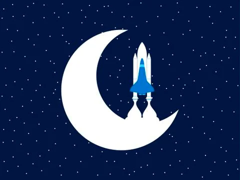 Space shuttle and moon. Outer space. Vector illustration Ilustração Stock