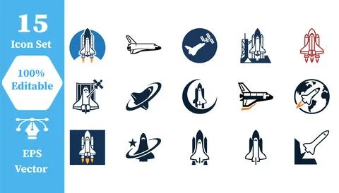 Space shuttle and rocket launch icon set with spaceship exploration technolog Stock Illustration