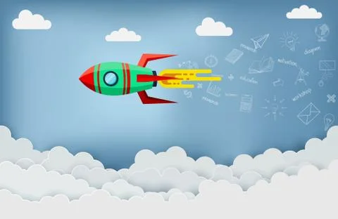 Space shuttle are flying up into the sky while flying above a cloud. go to bu Stock-Illustration