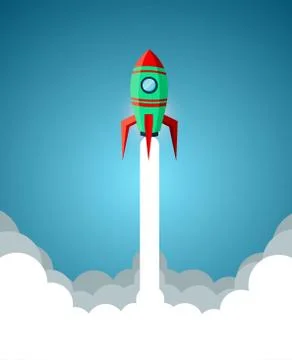 Space shuttle are flying up into the sky while flying above a cloud. go to bu Stock Illustration