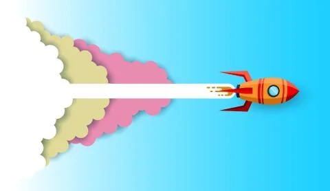 Space shuttle are flying up into the sky while flying above a cloud. go to bu Stock Illustration