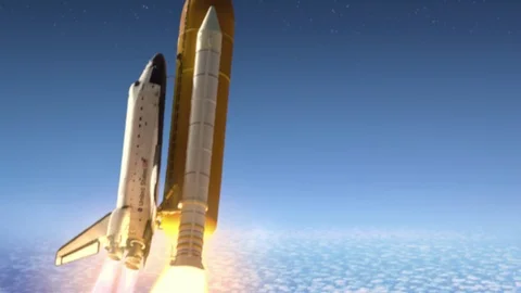Space Shuttle Atlantis Rocket Launch animation. Takeoff to Orbit. NASA Stock Footage