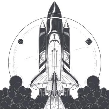 Space shuttle with carrier rockets launch vector Illustrazione stock