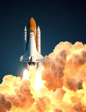 Space Shuttle In The Clouds Of Fire Stock Illustration