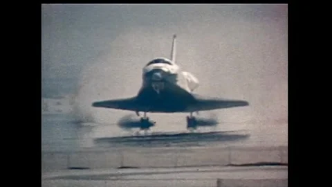Space Shuttle Colombia STS-1 touching down on Runway 23, Edwards Air Force Base Stock Footage 270937167
