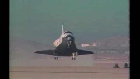 Space Shuttle Colombia STS-9 touching down on Runway 17, Edwards Air Force Base Stock Footage 270937089