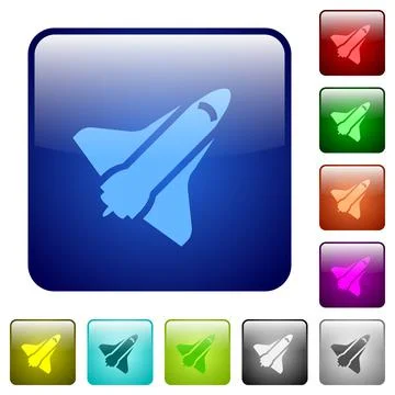 Space shuttle color square buttons Ilustração Stock