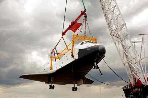 A space shuttle on the crane 写真素材