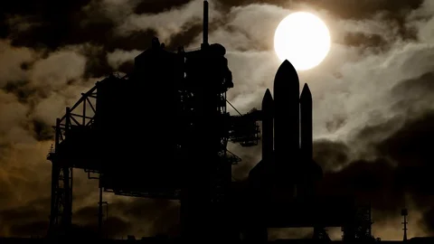 Space Shuttle in Darkness: Time Lapse by Night with Full Moon Stock Footage 124082129