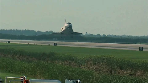 Space shuttle Discovery is landing on runway Stock Footage 119224197