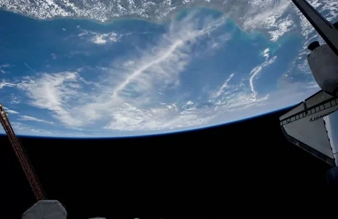 Space Shuttle Discovery over Earth from the International Space Station Stock Footage 261160229