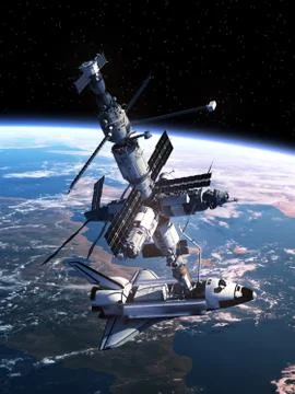 Space Shuttle Docking With Space Station Stock Illustration