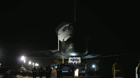 Space Shuttle Endeavour being moved at night in LAX 2012 Video stock 18960801