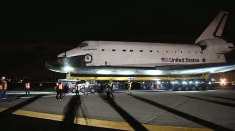 Space Shuttle Endeavour  at night in LAX 2012 Stock Footage 20435836