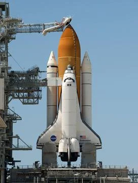 The space shuttle Endeavour is seen at launch pad 39A at NASA s Kennedy Sp... Stock Photos